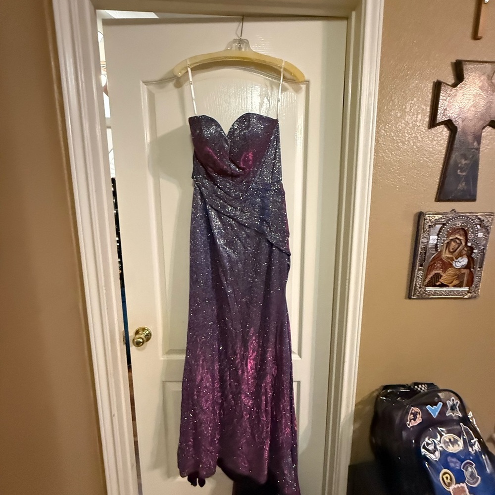 Strapless Glitter Ombre Evening Gown — Purple to Pink
